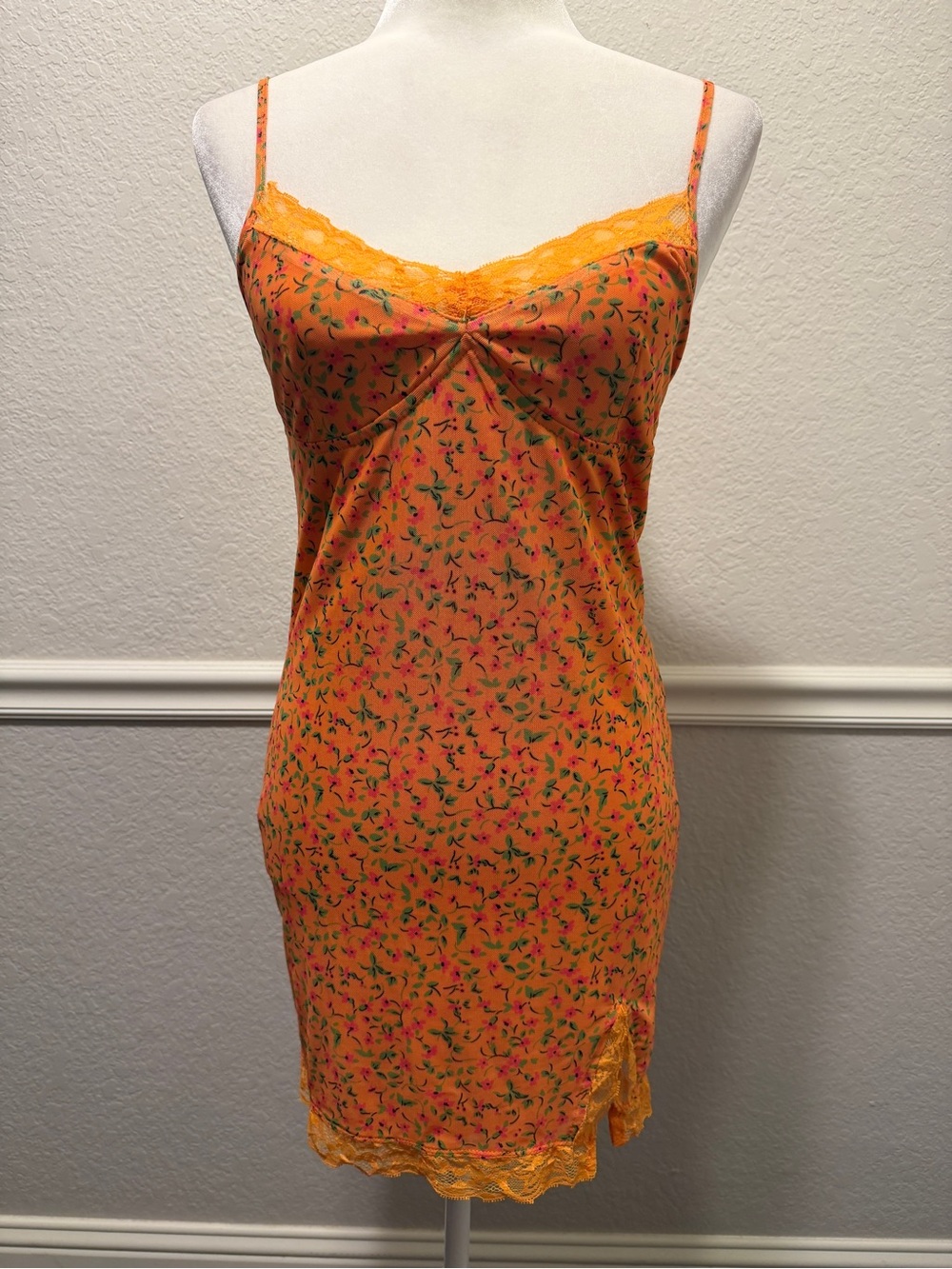 Motel Rocks Orange Floral Lace-Trim Mini Size L